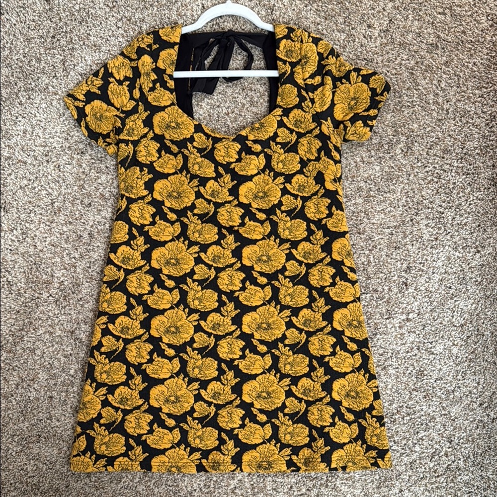Maeve by Anthropologie Black and Gold Floral Mini Dress